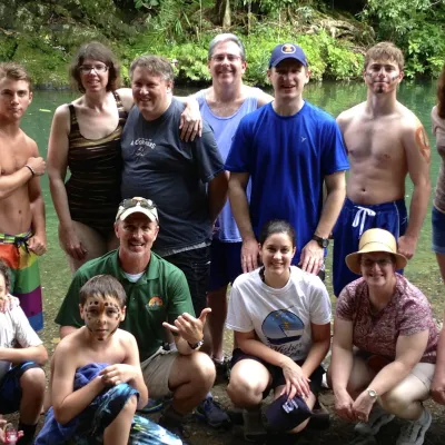 group of tourists on river